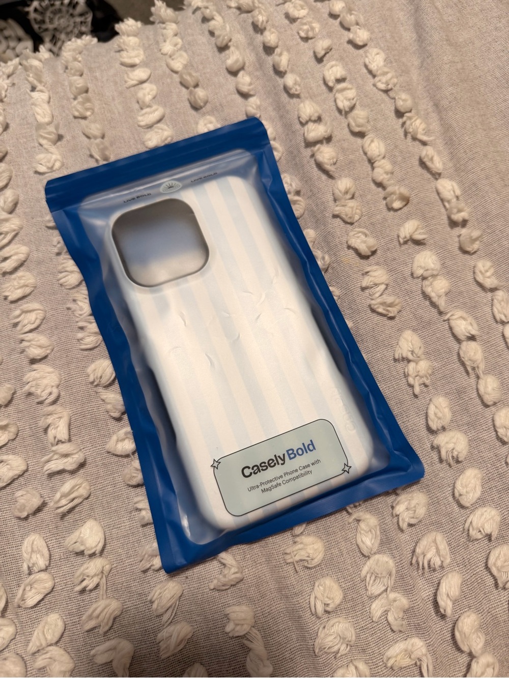 CaselyBold MagSafe 14 Pro Max White Striped Protective Phone Case